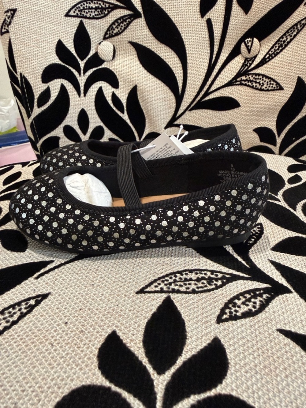 Old Navy Black Mary Jane Flats with Silver Polka Dots - Picture 2 of 5